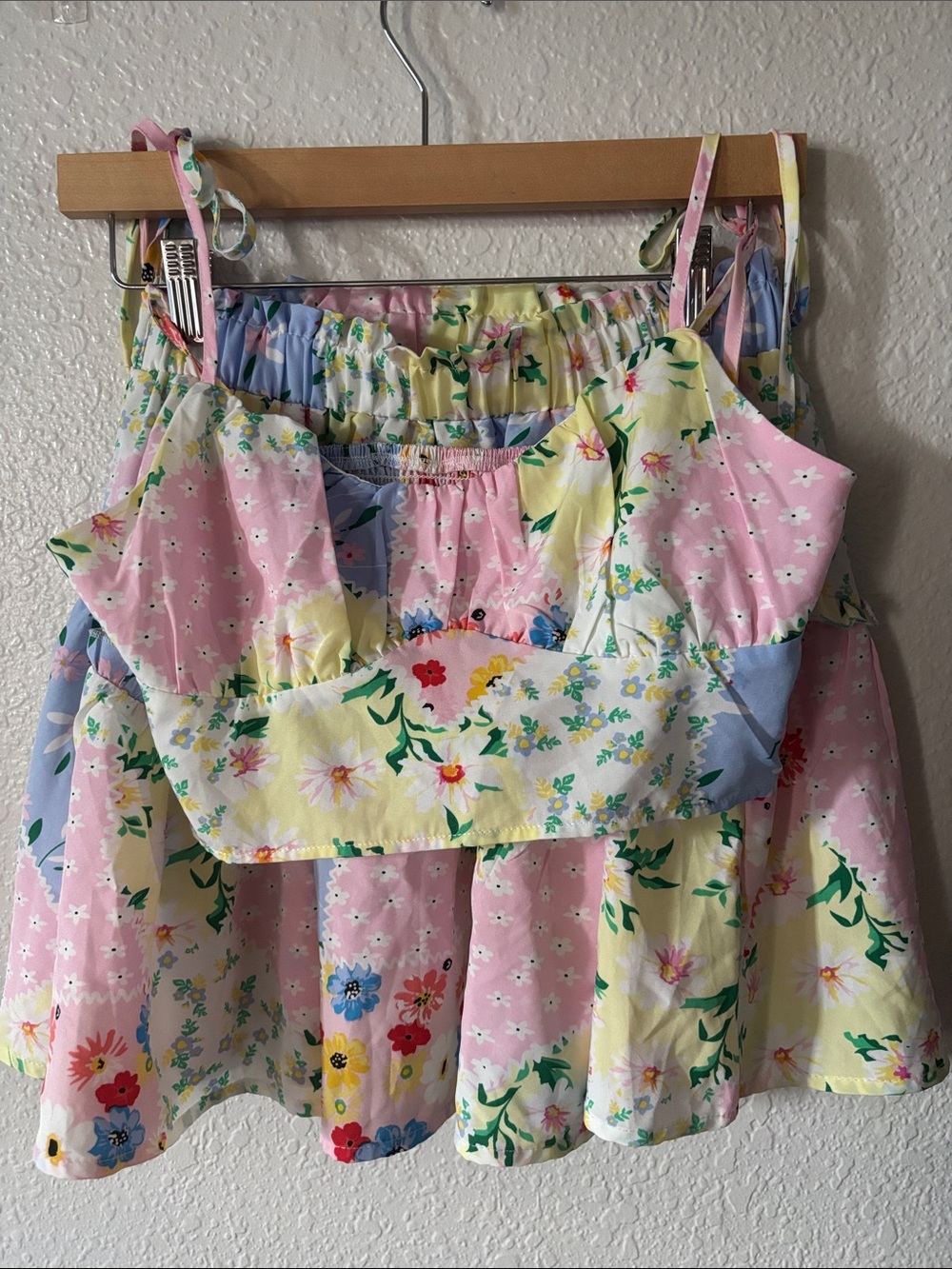 Pastel Floral Tiered Circle Skirt and Crop Top